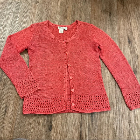 Coldwater Creek Sweaters - Vintage Coldwater Creek Y2k Crochet Knit Cardigan Sweater Size XS Pink Cottage